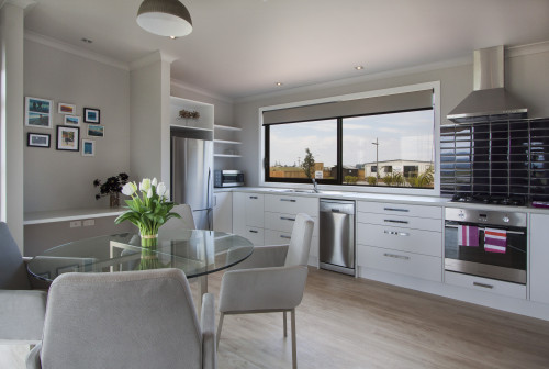 neutral kitchen, neutral colour scheme, small homes, dining, white kitchen, white paint
