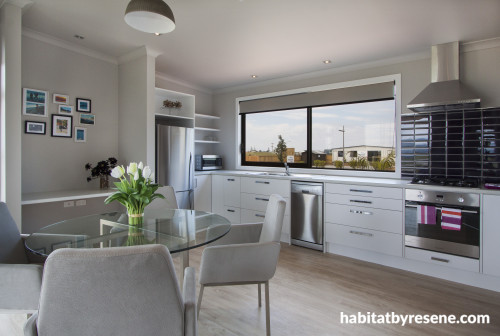 neutral kitchen, neutral colour scheme, small homes, dining, white kitchen, white paint