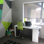 Home office, feature wall,, study decor, mural ideas, geometric wall, green office