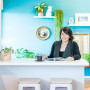 kitchen, blue kitchen, blue feature wall, bright blue interior, bright kitchen 