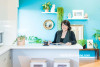 kitchen, blue kitchen, blue feature wall, bright blue interior, bright kitchen 