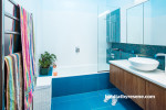 blue bathroom, blue bathroom tiles, white and blue, bathroom decorating, blue interior 