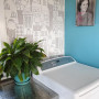 laundry, blue laundry, feature wallpaper, resene wallpaper, resene dauntless, blue interior