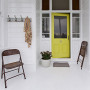 house exterior, exterior inspiration, green front door, colourful front door, white porch, porch, 