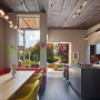 dining room, kitchen, colourful dining room, board and batten ceiling, bright kitchen, open plan