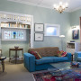 villa, living area, lounge, living room, green lounge, green living room, pastel green paint 