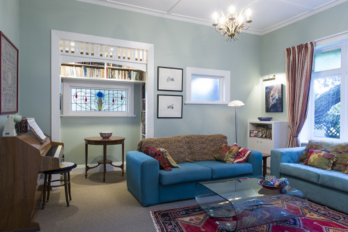 villa, living area, lounge, living room, green lounge, green living room, pastel green paint