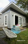 small home, house exterior, painted timber weatherboards, black and grey, grey and white