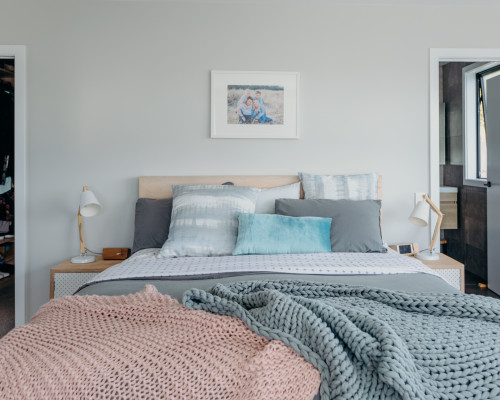 bedroom inspiration, grey and blush bedroom, scans bedroom inspo, Resene