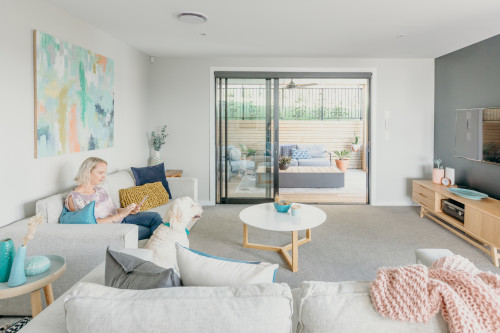 white living room, white lounge, white lounge with pops of blue, neutral lounge, Resene