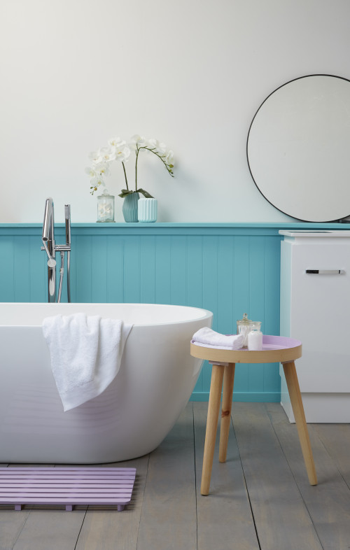 bathroom, blue and purple bathroom, decorating with purple, purple decor, Resene