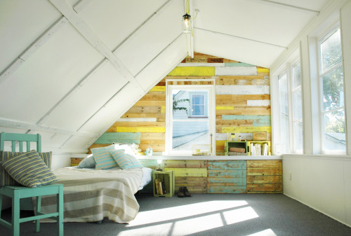 rustic loft, painted loft, white paint, feature wall, distressed timber, diy ideas