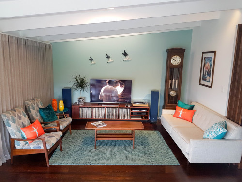blue living room, blue, living room, modern, beach house, mid century, apartment