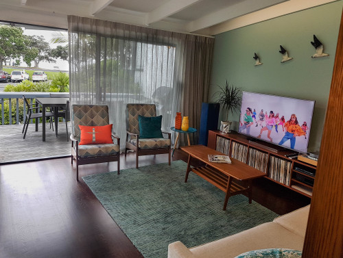 blue living room, blue, living room, modern, beach house, mid century