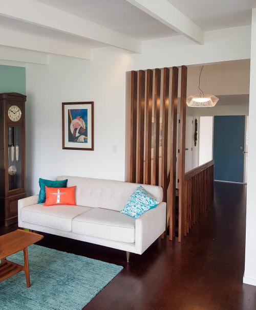 blue living room, blue, living room, modern, beach house, mid century, apartment, hallway,