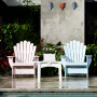 painted furniture, upcycled furniture, pool area, pink chair, blue chair, painted pool chairs 