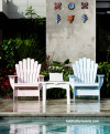 painted furniture, upcycled furniture, pool area, pink chair, blue chair, painted pool chairs 