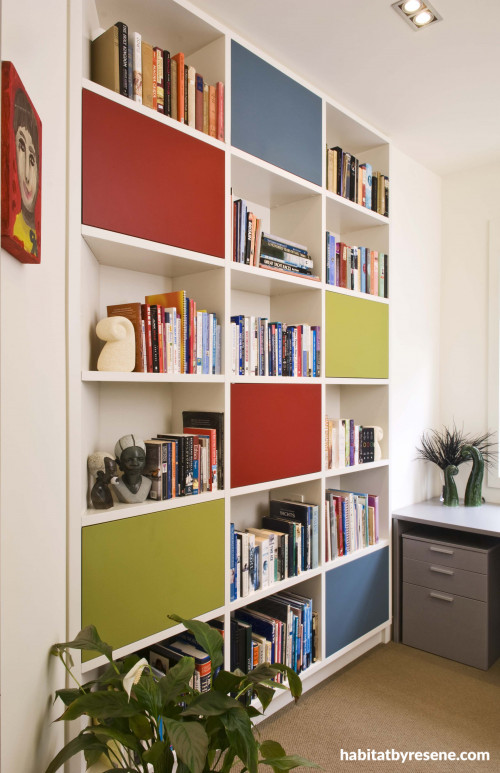 bookcase, bookshelves, cupboards, coloured bookcase, painted cupboards, coloured bookshelves 