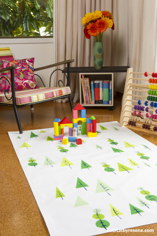 canvas mat, floor mat, kids, children, DIY, stencil, painted mat, Resene testpot, playroom