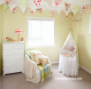 yellow nursery, green nursery, bunting, baby's room, children's bedroom