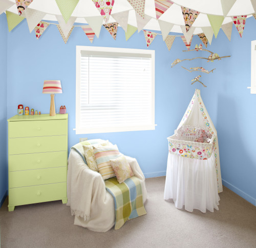 nursery, blue nursery, blue and green nursery, bunting, blue baby's room, children's room