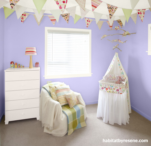 nursery, purple nursery, bunting, purple baby's room, purple children's room