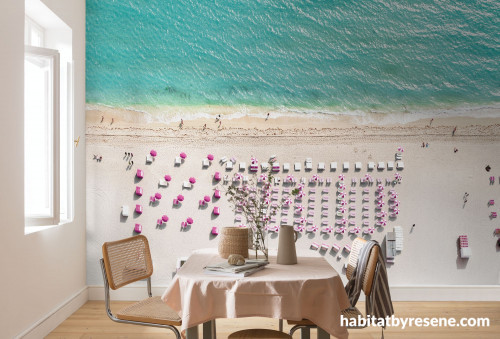beachy interior, beach inspired, bach ideas, bach interior, wallpaper inspiration, wallpaper feature