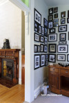 study, nook, traditional study, photo gallery wall, picture frame wall, black and white, paint