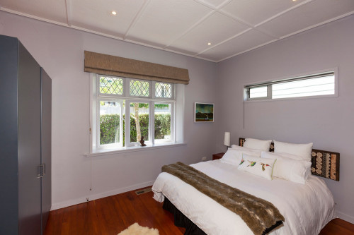grey bedroom, renovated villa, grey paint, painted ceiling, dark grey paint, light grey paint