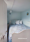 blue bedroom, blue and white paint, retro bach, holiday home