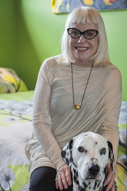 green bedroom, bedroom, bright green, dog