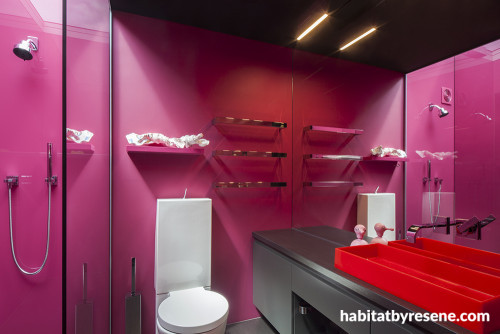 bathroom, ensuite, pink bathroom, bright bathroom, pink ensuite, colourful bathroom 