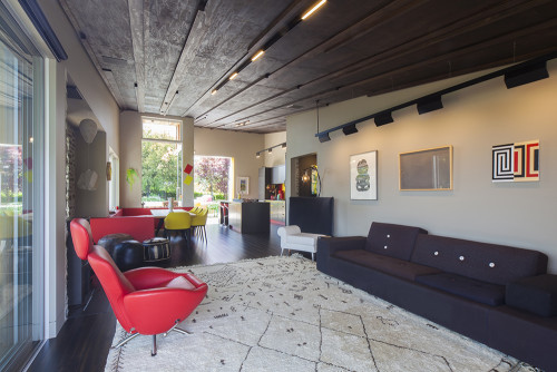 lounge, living room, neutrals, board and batten ceiling, dark brown ceiling