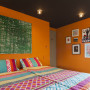 bedroom, orange bedroom, bright bedroom, colourful bedroom, black and orange 