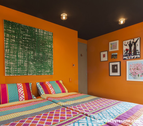 bedroom, orange bedroom, bright bedroom, colourful bedroom, black and orange 