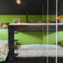 bedroom, green bedroom, bright bedroom, colourful bedroom, green and black, bunk beds 