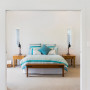 bedroom, white bedroom, white interior, resene white pointer, cottage, blue and white 
