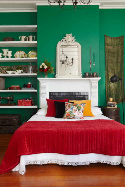 master bedroom, main bedroom, bedroom, green bedroom, green feature wall