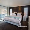 master bedroom, grey, black, feature wall, modern home, house, renovation, resene bokara grey