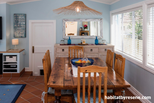 blue dining room, resene cut glass, sea cottage