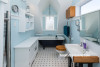 blue bathroom, pale blue, sea blue, sea cottage, blue ensuite