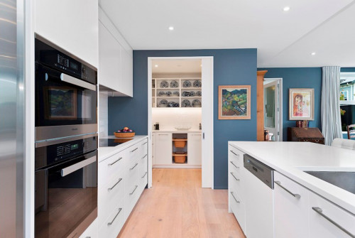 blue, kitchen, blue kitchens, earthquake rebuild, home makeover inspiration, dark blue interiors