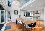 kitchen, dining room, open plan dining, white kitchen, black and white dining, modern kitchen 