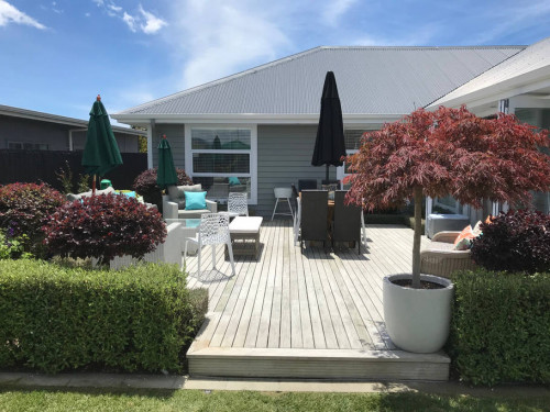 grey exterior, grey house, resene stack, garden