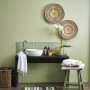 green bathroom, black vanity, green tiles, green paint, bathroom decorating 