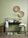 green bathroom, black vanity, green tiles, green paint, bathroom decorating 