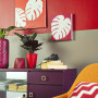 red paint, grey paint, interior design, bright coloured room, retro, stencil art 