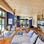 painted lockwood, lockwood interior, blue lockwood, blue feature wall, blue living area