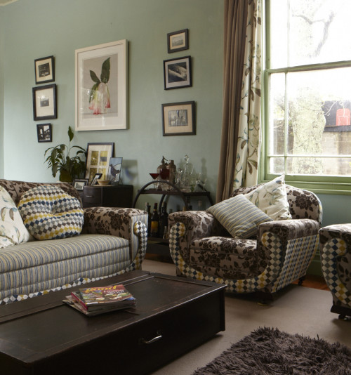living room, lounge, Victorian inspired, green lounge, green living room, floral upholstery