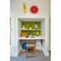 study nook, green study, green office, colourful office, colourful desk space, kids desk, children
